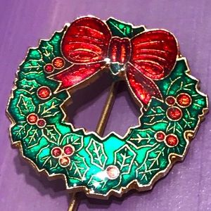 Vintage Christmas Wreath Hat Pin MINT RARE